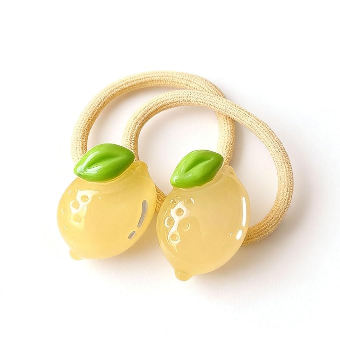 Lemon Hair Rope Tie Baby Girls Fruits Bowknot Kids Girls Yellow Lemon Hair Ring Tie BBG97 (Set-G)