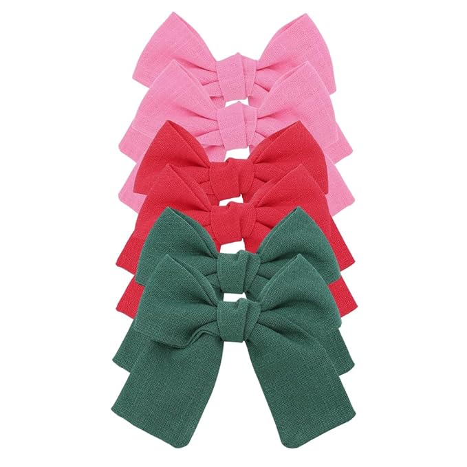 Cute Bow Hair Clips for Baby Girl Kids Pigtail Bangs 3.2" Sailor Bows Alligator Clip Hair Accessories (Green/Red/Pink)