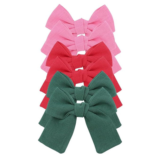 Cute Bow Hair Clips for Baby Girl Kids Pigtail Bangs 3.2" Sailor Bows Alligator Clip Hair Accessories (Green/Red/Pink)