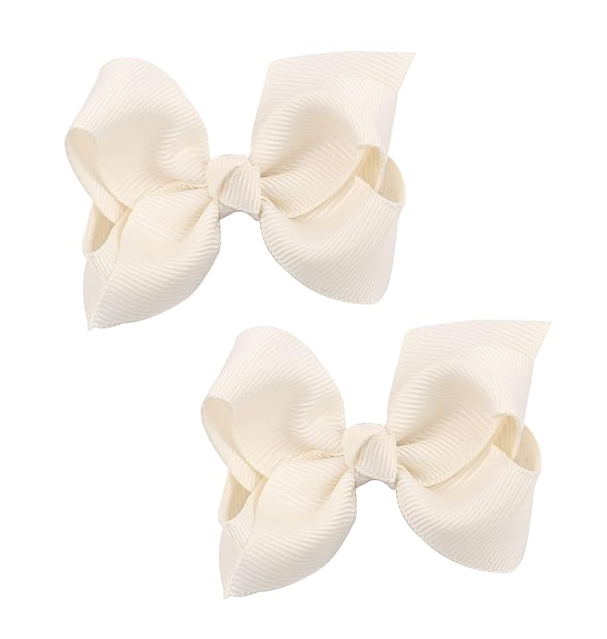 Baby Girl's 2Pcs Cute 3 Inch Pure Color Bow-knot Hair Clip for Photography Travel Daily Life (Cream)
