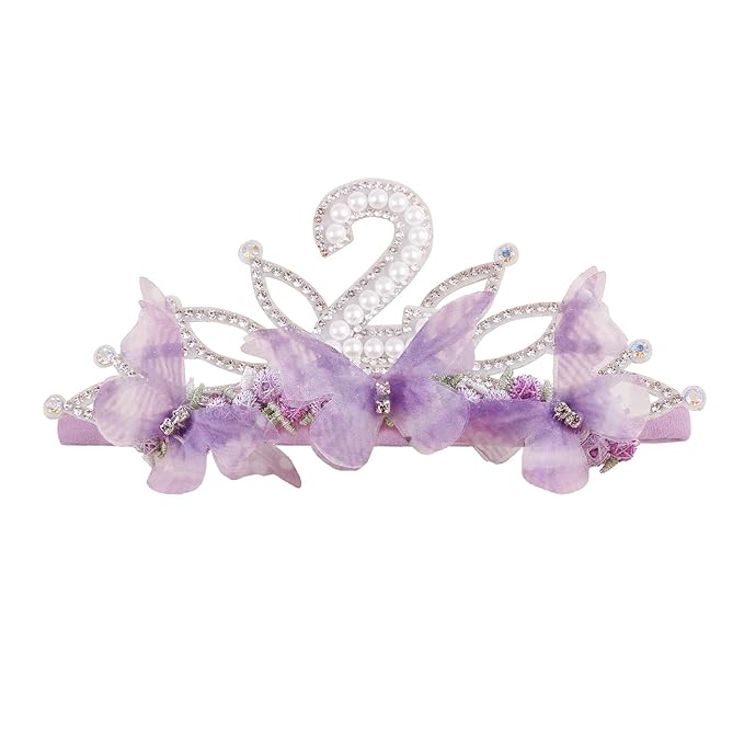cherrboll Baby Girl Birthday Crown Floral Headband, Soft Flower Head Wrap Tiara Hairband for 1-3 Years Old Toddlers Kids 2nd Birthday Party Dress Photo Decoration