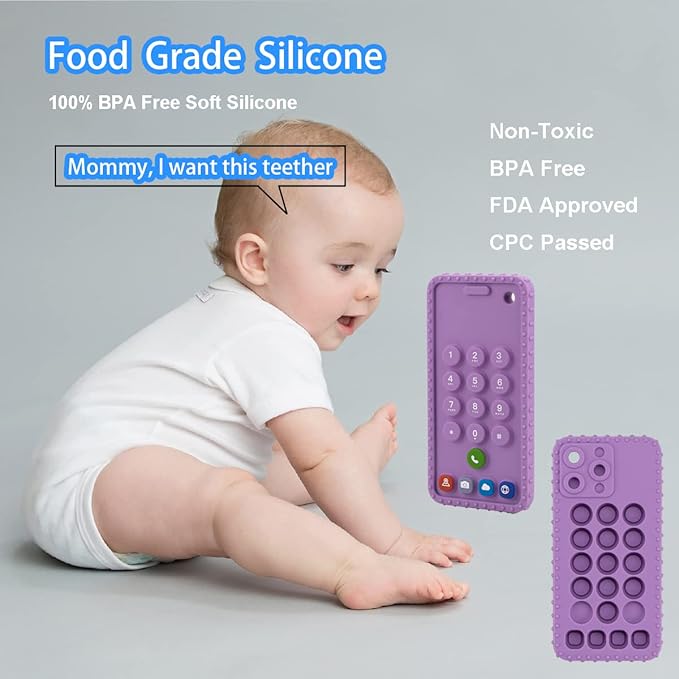 Baby Phone Teething Toys for 0-3, 0-6, 6-12 Months | Soft Silicone Baby Cell Phone Teethers