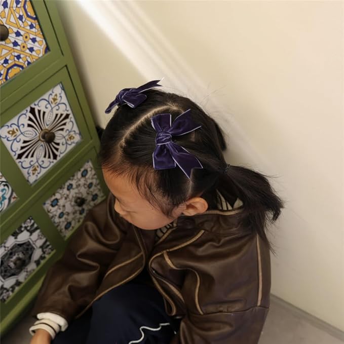 2 Pcs Cute Navy Blue Velvet Hair Bow Clips 3" Bowknot Alligator Clip Barrettes Hairpins for Girl Kids Accessories