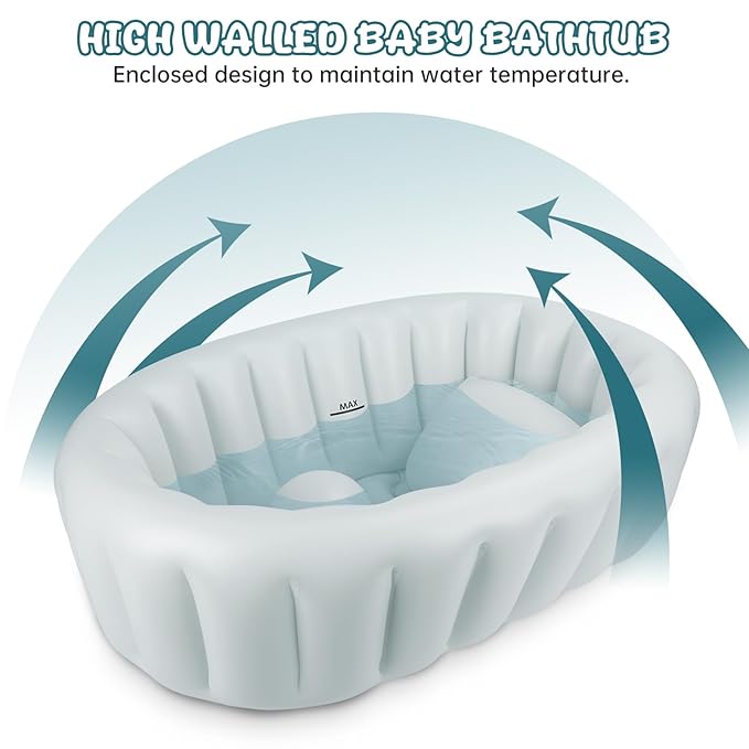 TOSGN Baby Bath Tub Inflatable Bathtub, Travel Foldable Portable Bathtub for Infant and Newborn to Toddler, Blow Up Bathtub for Boys and Girls 0-18 Months, Air Pump Included, Blue