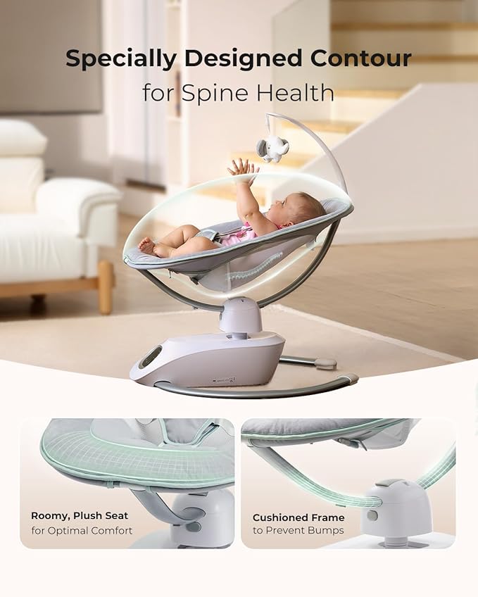 Momcozy CocoSway Baby Swing, Electric Swing for Infants with 180° Rotating Seat, 6 Soothing Sway Motions & 4 Speeds, Remote & Touchscreen, 8 Preset Lullabies, Grey