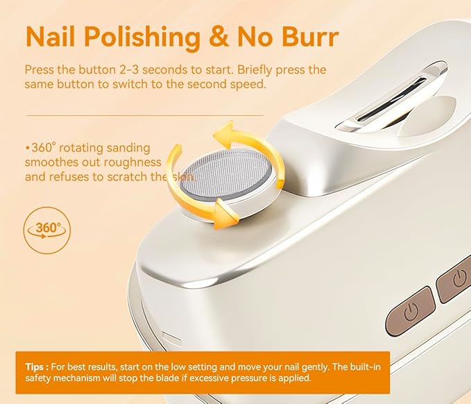 Electric Nail Clipper for Baby, Seniors, Kids, Automatic Finger Nail Cutter Trimmer Machine, 2-in-1 Rechargeable Nail Cloppers with LED Light and Storage Box, 2-Speed Nail Polisher for Children Type-C
