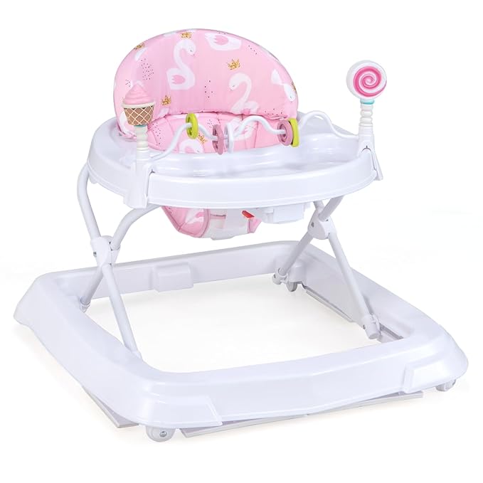 HONEY JOY Baby Walker, Foldable Toddler Push Walker with Toys, Adjustable Height, High Back Padded Seat, Infant Activity Walker with Wheels for Boys and Girls (Pink)