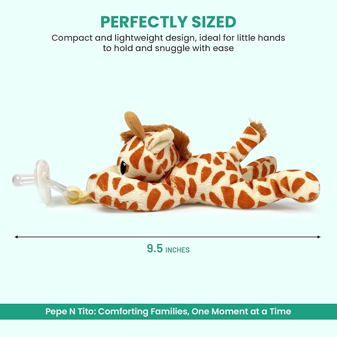 Detachable Pacifier Holder – Silicone Pacifier with Stuffed Animal – Removeable Baby Pacifier Holder for Cuddling with Comfort, (Giraffe)