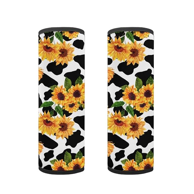 ENLACHIC Kids Car Seat Belt Cover, Cute Cartoon Animal Print Baby Car Seat Strap Pads Infant Car Seat Protector Car Accessories Universal All Cars,Sunflower Cow Print