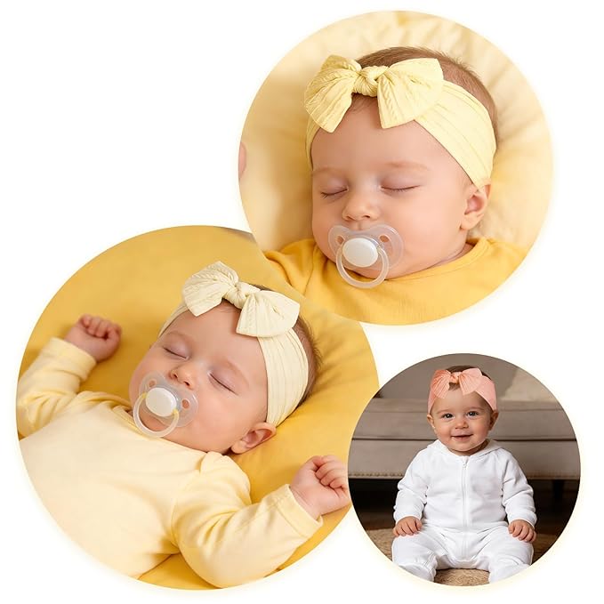 baotongle 3pcs Baby Girls Headbands Soft Stretchy Nylon Hair Bands Hair Accessories with Bows for Newborn Baby Girls Infant Toddlers Kids(Yellow,Pale Yellow,Orange Pink, 5.7inches)