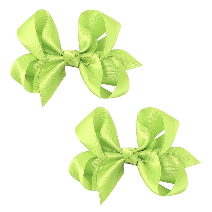 3 Inch Satin Bow for Little Girls - 2 Pcs (Neon Green)