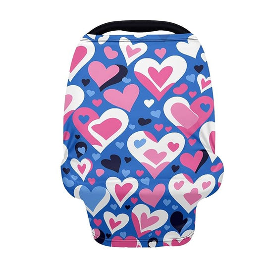 Love Heart Print Breathable Car Seat Canopies for Infant Girl Boys,Valentine's Day Theme Multi Nursing Cover Breastfeeding Cover Mom Scarf