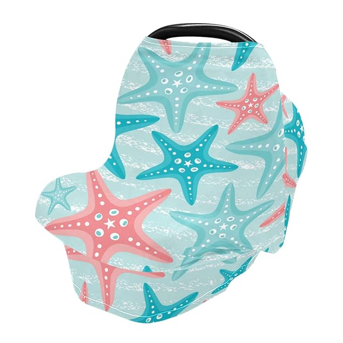 Nautical Ocean Starfish Baby Car Seat Covers, Nursing Cover Breastfeeding Scarf Soft Breathable Stretchy Coverage, Infant Stroller Cover for Boys Girls