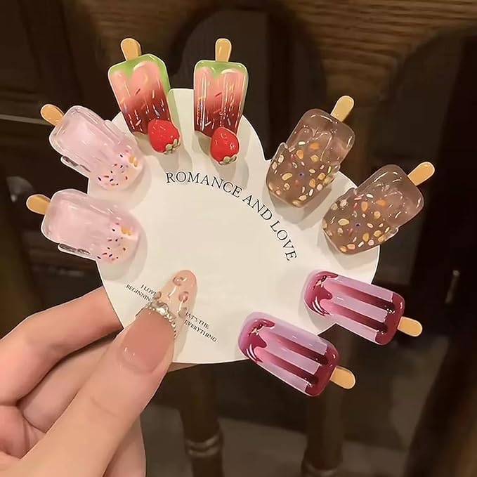 5 Pairs(10 Pcs) Super Cute Lovely Summer Realistic Mini Icecream Hairpin Ice Sucker Hair Clips Hair Decoration Women Girls Salon Hairstyle Hairdressing Grip -Icecream