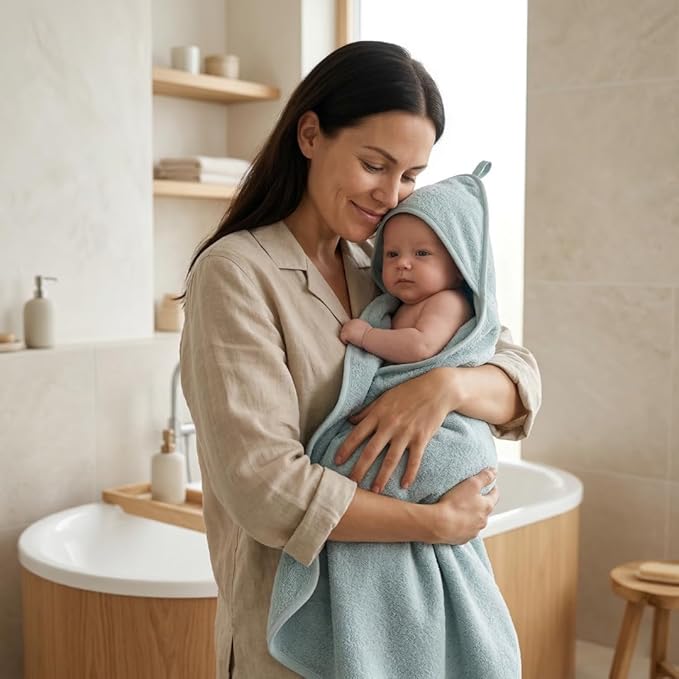 Hooded Baby Towel - 100% Organic Cotton Baby Bath Towels – Baby Towels, Baby Bath Towels for Baby Boy, 32" x 32" Super-Soft and Absorbent Baby Towels for Newborn (Baby Blue)