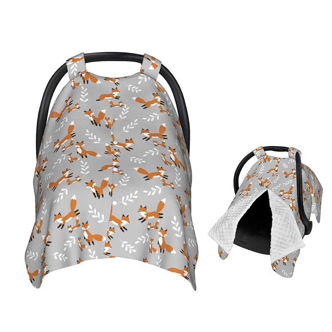 Cute Foxes Leaves Gray Baby Car Seat Canopy Nursing Cover for Newborn Car Seat Breastfeeding Covers Blanket Newborn Shower Gift