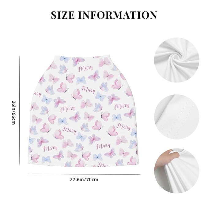 Personalized Baby Car Seat Cover for Girls, Custom Butterfly Nursing Covers for Breastfeeding with Name, Infant Stroller Cover, Baby Carseat Canopy for Newborn, Multiuse Car Seat Canopies