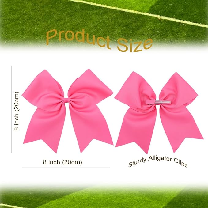 Pack of 2 Hot Pink Jumbo Cheer Bow Hair Clips for School Girls Cheerleader Bows 8'' Dancing Softball Basketball Cheerleading Team Hair Accessories