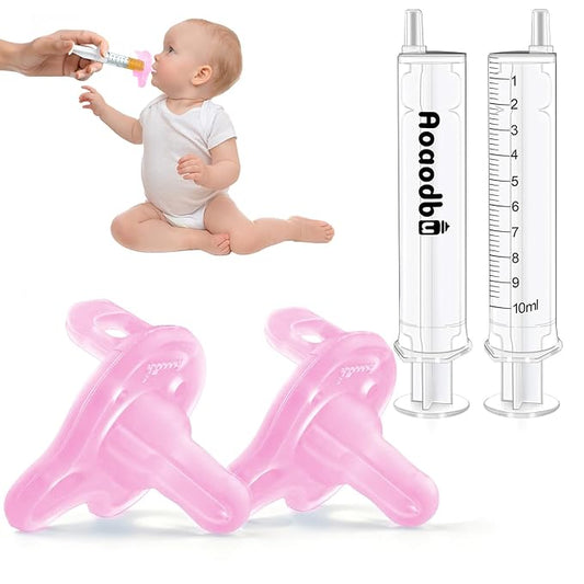 Baby Medicine Dispenser, Baby Medicine Syringe, 0 Months and up Baby Pacifiers, 100% Silicone Pacifiers, BPA-Free (Pink, Model 2)