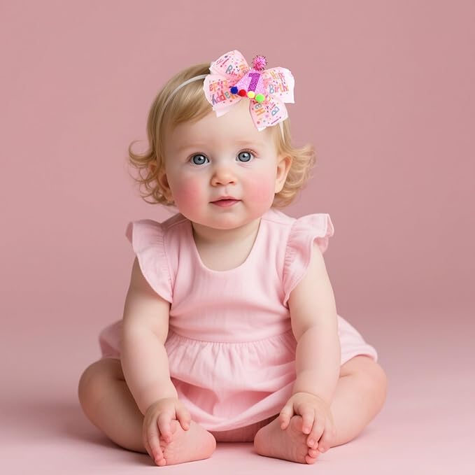 1st Birthday Hair Bow for Baby Girls, Hot Pink Hair Clip Hair Accessories for Girls 1 2 3 4 5 6 Years Birthday Ribbon Bows Party Supplies Decorations