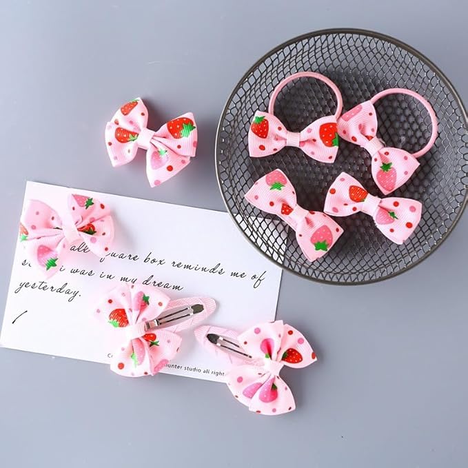 Strawberry Snap Clips Baby Girls Fruit Hair Bow Clips Strawberry Hair Ring Tie BBW24 (Set-A)
