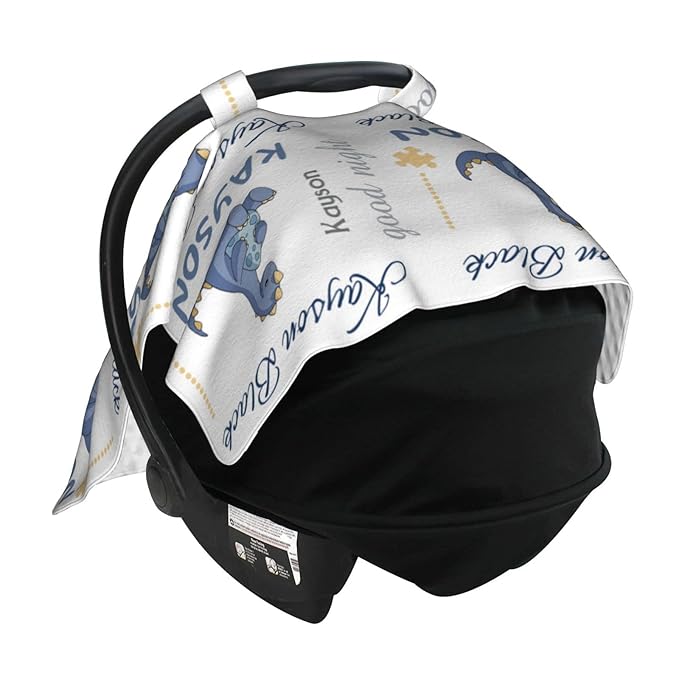 Personalized Baby Car Seat Cover Canopy with Name for Girls Boys Custom Dinosaur Baby Carrier Covers
