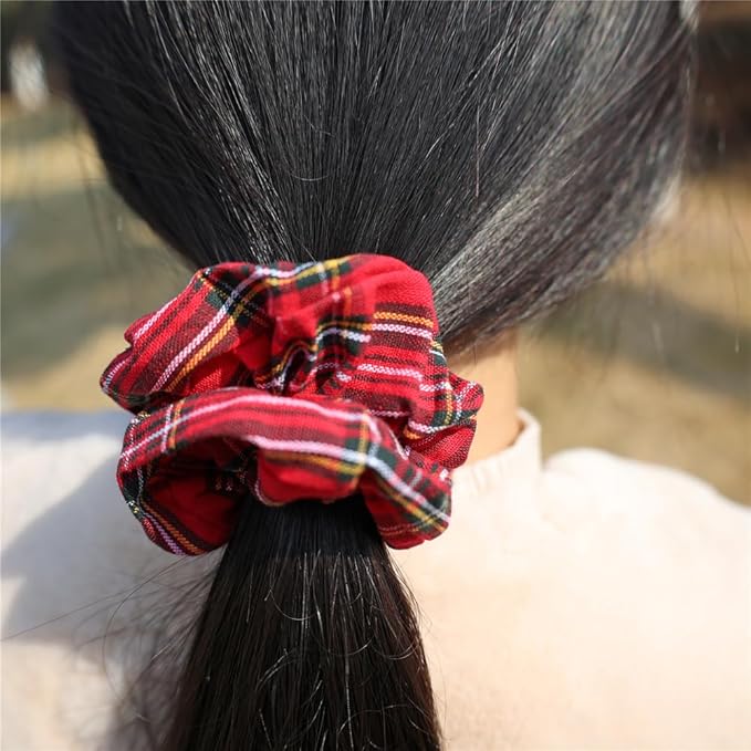 Sugarmelon Set of 6 Tartan Bow Hair Clips for Baby Girl and Mom Women Plaid Headbands Scrunchies Scottish Tartan Hair Bows for School Girls (6 pcs Tartan Red)
