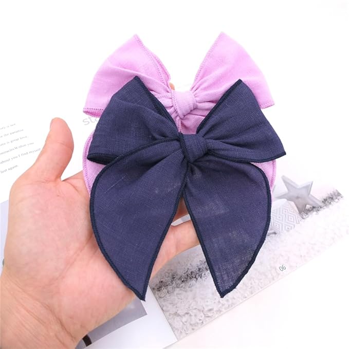 Pack of 4 Gorgeous Fable Bow Hair Clips for Girls Women Linen Hair Bow Alligator Clips Toddler Baby Mom Young Girl Hair Accessories (Lilac/Navy)