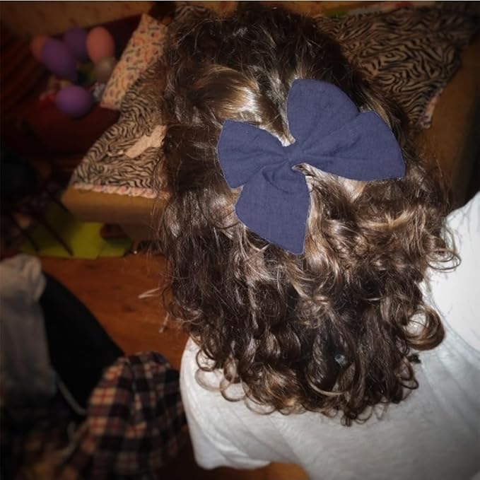4 PCS Sailor Bow Hair Clips for Kids Girls Women Linen cotton Hair Bow Alligator Clips Baby Toddler Girl Mom Hair Accessories (Blue/Grey)