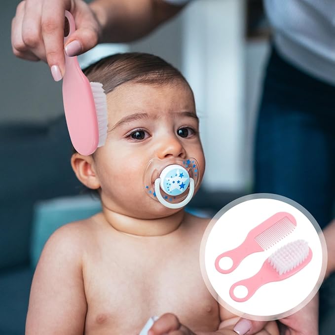 SUPVOX Baby Brush and Comb Set for Newborns Infant Massage Hair Brush with Circular Tooth Comb to Promote Scalp Circulation and Brain Development 4.72X1.57X0.78 Inches