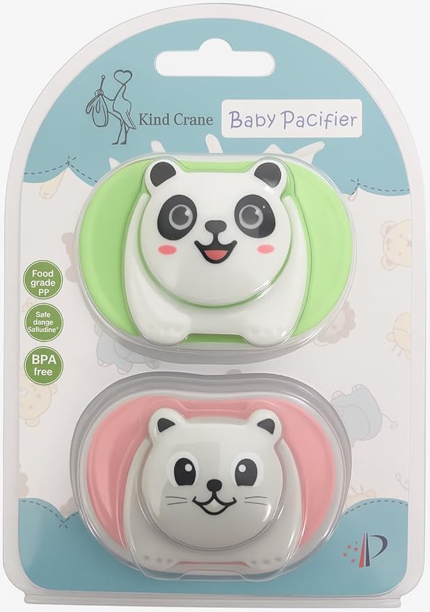 Cartoon Animal Baby Toddler & Children Natural Shaped Orthodontic Pacifier/Binky (Cat and Panda Variety Pack)