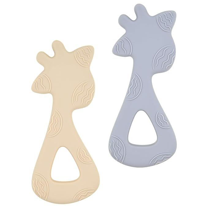 Silicone Baby Teether Toy, Teething Toy for Babies, Ivory Gray Giraffe Shape, Babies Teether, Easy to Hold, Sensory Stimulation for Infants, BPA Free, Food Grade, Newborn Baby Shower Gifts