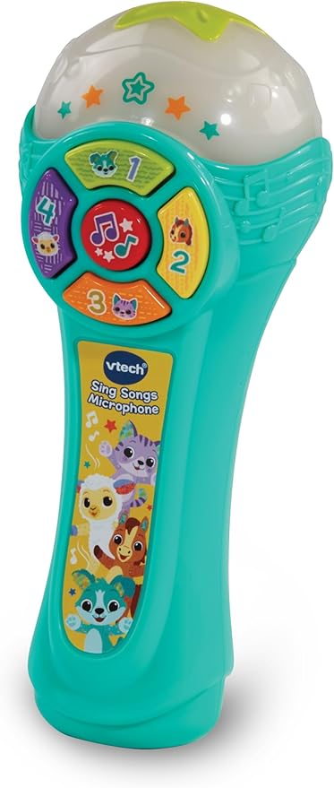 VTech Baby Sing Songs Microphone, Interactive Microphone Toy with 4 Buttons for Animals, Sounds & Numbers, Flashing Lights & Music, Music Toy for Babies 12, 18, 24 Months +, English Version