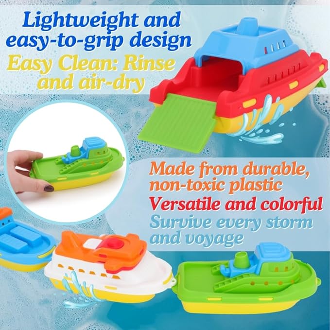 Toyland® Pack of 4 Floating Boats - Cargo Ship, Cruise Liner, Fishing Boat & Container Ship - Bathtub, Pool, and Water Play Toys for Kids 3 Years Plus