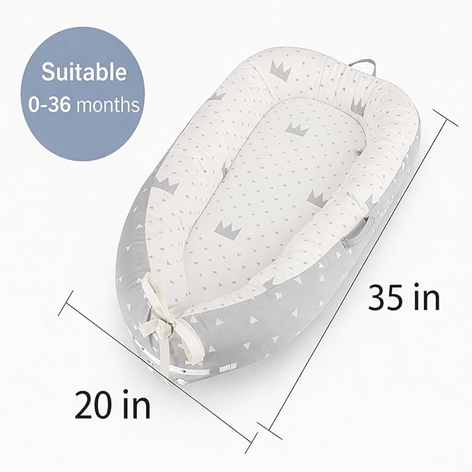 Newborn Baby Lounger with Adjustable Safety Bumper, Hypoallergenic Infant Support & Rest Pillow for Travel, Tummy Time & Co-Zone Comfort, Lightweight2.2 lbs