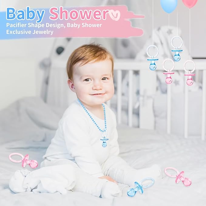 36 Pieces Acrylic Pacifiers for Baby Shower Games Boy Girl, 2.5'' Baby Shower Pacifiers, Bulk Pacifier for Hunt Games, Gender Reveal Table Scatter, Party Favors Decoration(Blue&Pink)