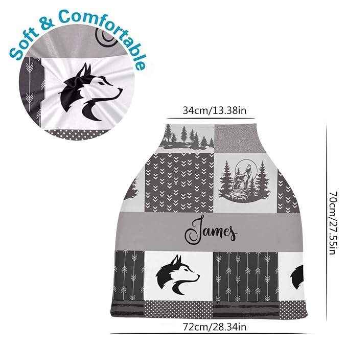 Personalized Car Seat Covers for Baby, Customized Infant Carseat Cover Canopy for Boys, Breathable Nursing Cover Breastfeeding Scarf, Soft Infant Stroller Canopy, Woodland Wolf