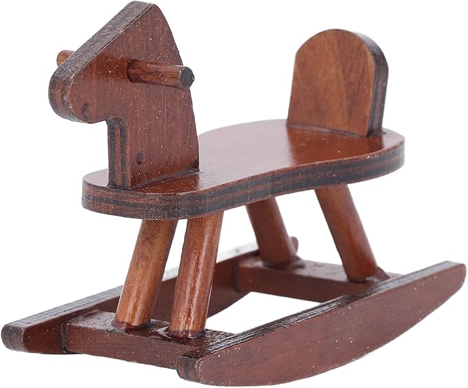 Miniature Wooden Horse, 1:12 Scale Doll House Rocking Horse Doll House Wooden Rocking Simulation Cockhorse for Accessory (Brown)