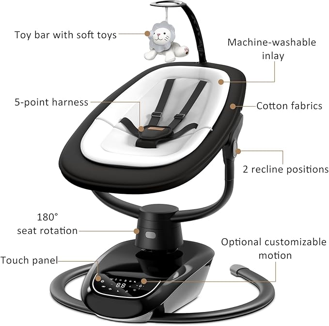 Angelbliss Baby Swing with Custom Motion, 3D-Motion Electric Swing with 6 Unique Motions & 4-Speeds, Bluetooth Enabled, 13 Preset Lullabies (Black)