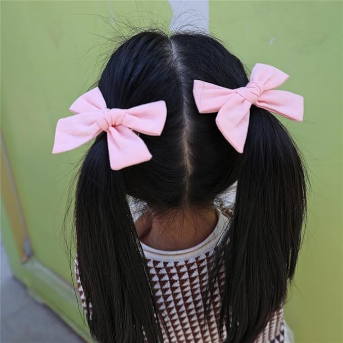 3 Styles Hair Bow Clips for Little Girls Toddler Baby Mom Women Hair Barrettes Accessories 4 Pcs Cotton Linen Bows Peach Pink