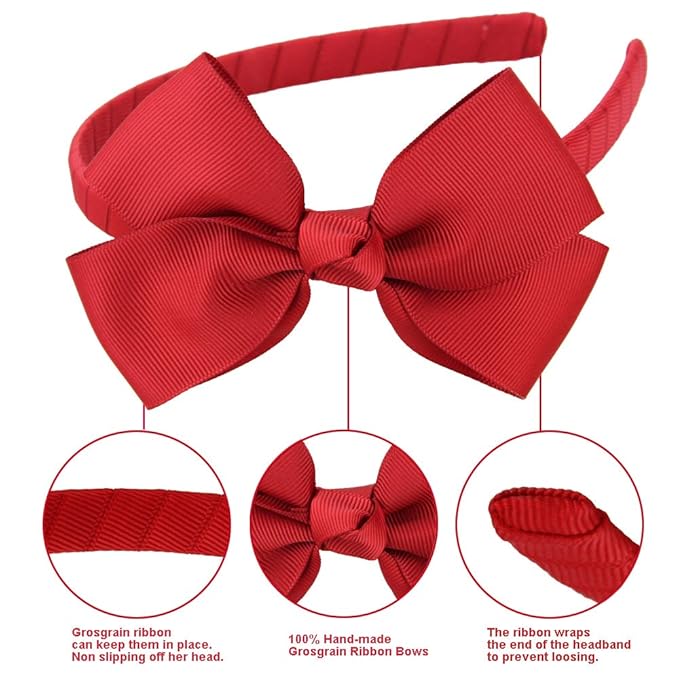 7Rainbows Fashion Cute Red Bow Headband for Girls Toddlers.