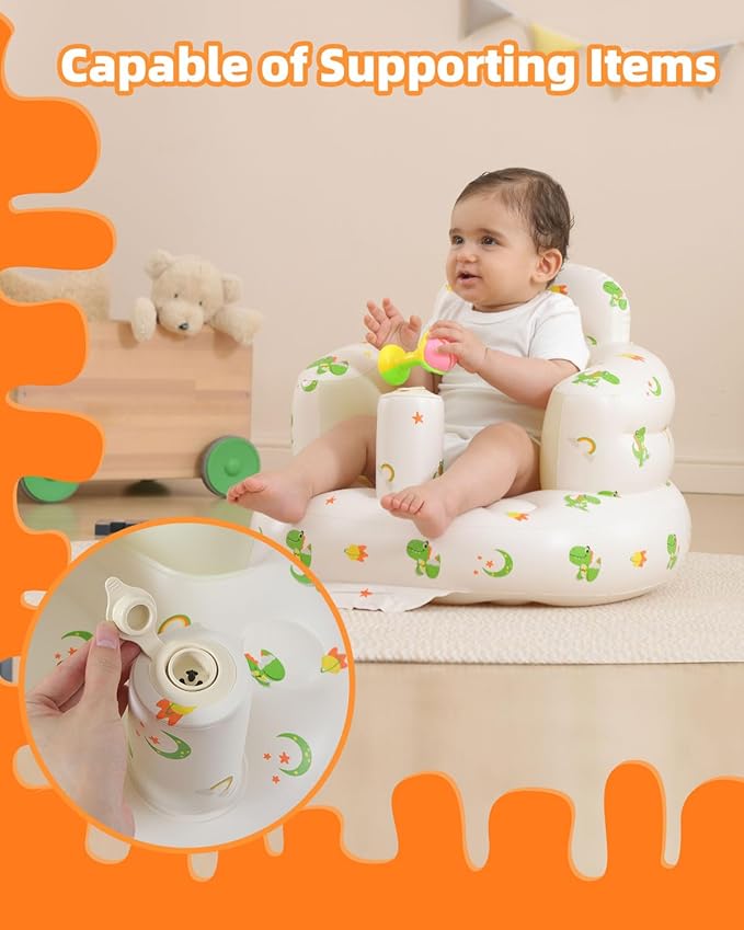 AGITVPS Upgrade Inflatable Baby Seat with Tray for Babies 3-36 Months, Built in Air Pump Bumbo Seat with Tray, Baby Chair Sit Me up Floor Seat for Baby, Learning to Sit&Feeding (Pillar-Dinosaur)