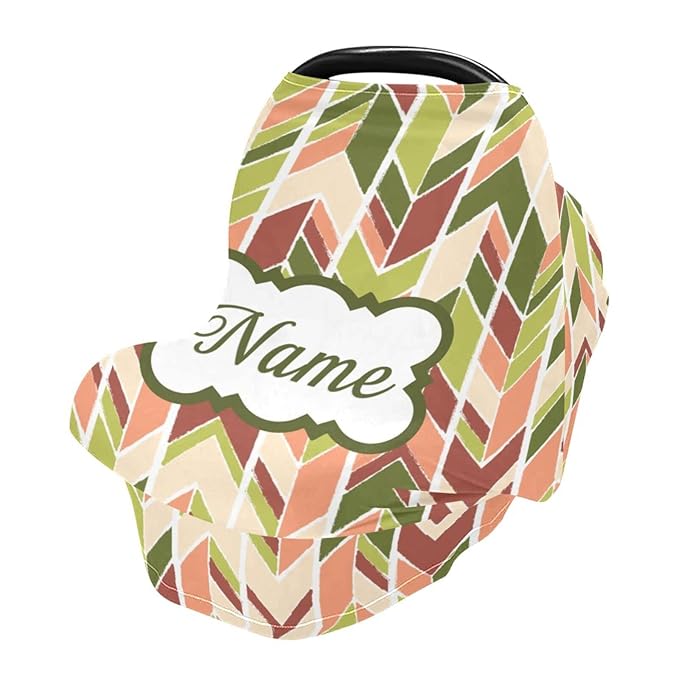 Personalized Name Car Seat Covers for Babies, Customized Baby Carseat Cover, Infant Carrier Cover Stroller Canopy, Nursing Cover Breastfeeding Scarf for Newborn Boys Girls, Geometric Pattern