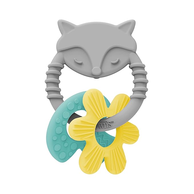 Dr. Brown's AquaCool Water-Filled Baby Teether 2 Pack, Learning Loop Fox Baby Teether Ring, Pineapple Apple Shapes, 100% Silicone, BPA Free, 3m+
