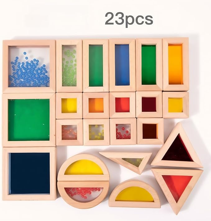 Rainbow Sensory Stacking Toys, Stem Education Building Block Set, 23 Wooden Beads, Fine Sand Sound Building Blocks, Toddlers, Infants, Children, Colorful Geometric Stacking Toys