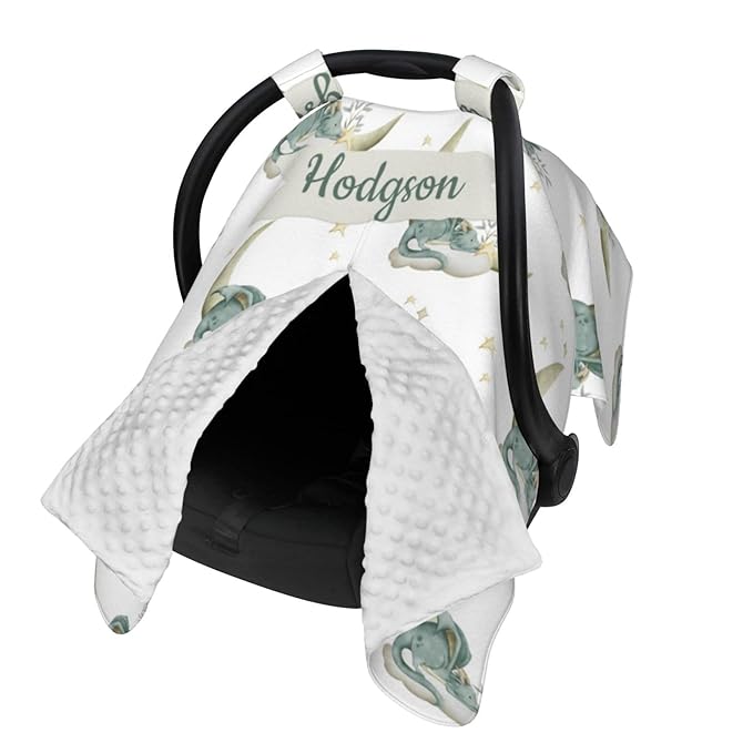 Custom Baby Car Seat Canopy with Name, Personalized Stroller Baby Car Seat Covers for Boys Girls, Minky Nursing Carseat Cover for Breastfeeding, Car Seat Canopies for Infant Newborn(Moon Dragon)