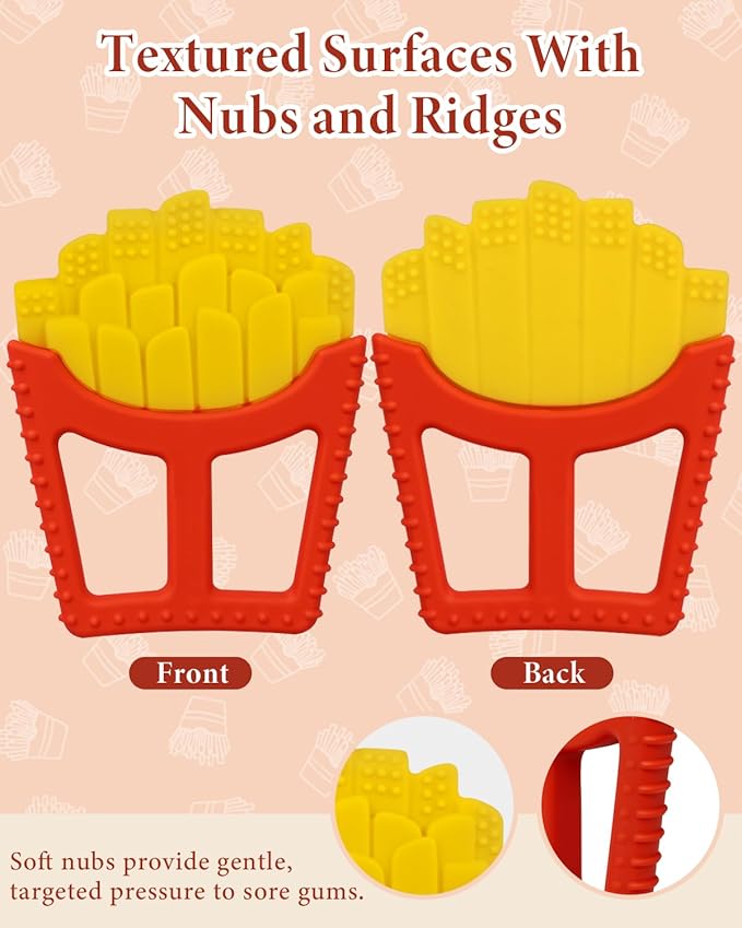 Chuya Infant Teether Baby Toys 0-6 6-12 12-18 Months,French Fries Shape Teething Toy Baby Teething Relief Infant Toys Sensory Toys for Babies Soothes Sore Gums Boys Girls Gift Easy-Grasp