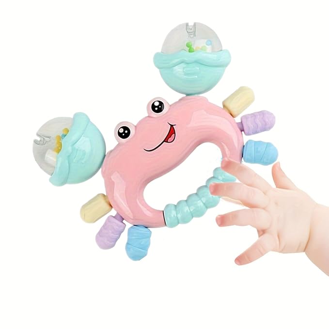 Baby Crab Rattle Toy - ABS Material, Handheld Crab Shaped Toy for Infants, Early Education Grip & Smart Toy for Newborn Boys and Girls(345A) (Pink)