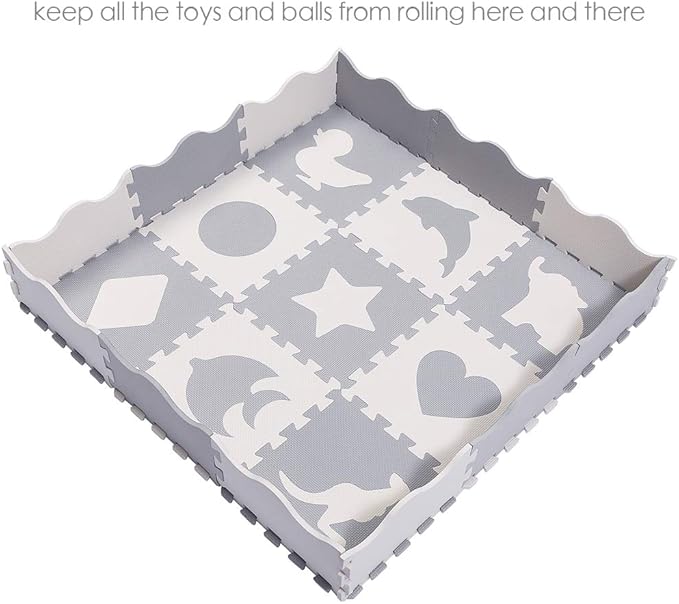 SUPERJARE 25 Pieces Baby Play Mat, Thick Interlocking Foam Floor Tiles with 9 Patterns, Non Toxic Crawling Mat for Playroom & Nursery, Neutral Color for Infants, Baby & Toddler