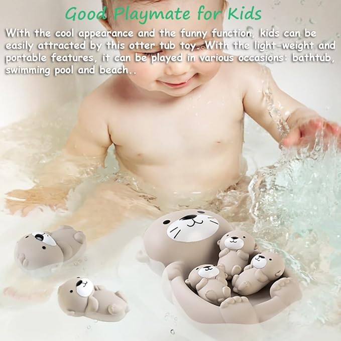 Miracland Otter Bath Toy Set - Mother and 3 Baby Otters, Lovely Family Tub Toy, Parent-Child Floating Water Toy, Soft Squeeze Bathtub Toy for Babies